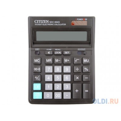 Калькулятор настольный Citizen SDC-664S 12 разр.двойное питание 158*203*31mm черный